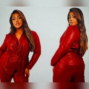 Plus Sequin Wrap Blazer & Plus Sequin tights set